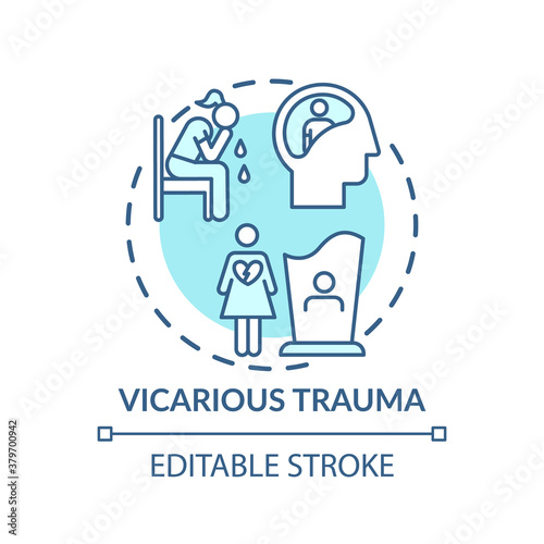 Vicarious trauma concept icon. Working with trauma survivor clients idea thin line illustration. Grief feelings. Greater sensitivity. Vector isolated outline RGB color drawing. Editable stroke photo