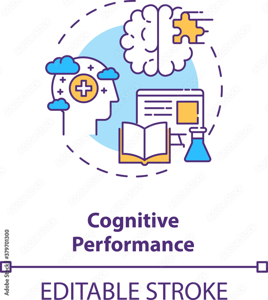 Cognitive performance concept icon. Energy drinks effects idea thin line illustration. Caffeine presence. Brain-based skills. Vector isolated outline RGB color drawing. Editable stroke Cognitive performance concept icon. Energy drinks effects idea thin line illustration. Caffeine presence. Brain-based skills. Vector isolated outline RGB color drawing. Editable stroke