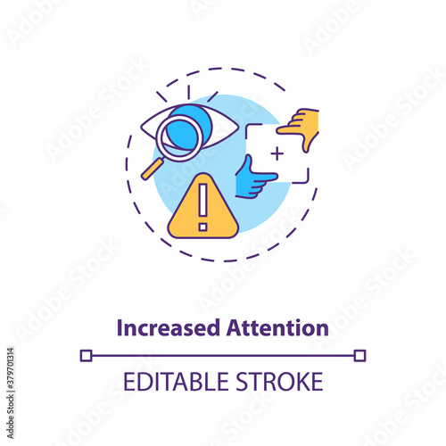 Increased attention concept icon. Energy beverages for concentration idea thin line illustration. Caffeine intake. Alertness promotion. Vector isolated outline RGB color drawing. Editable stroke