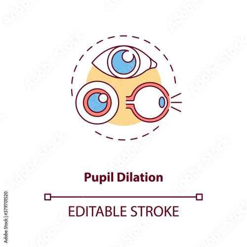 Pupil dilation concept icon. Energy drinks side effects idea thin line illustration. Caffeine intake. Widening. Mydriasis. Poor focus. Vector isolated outline RGB color drawing. Editable stroke