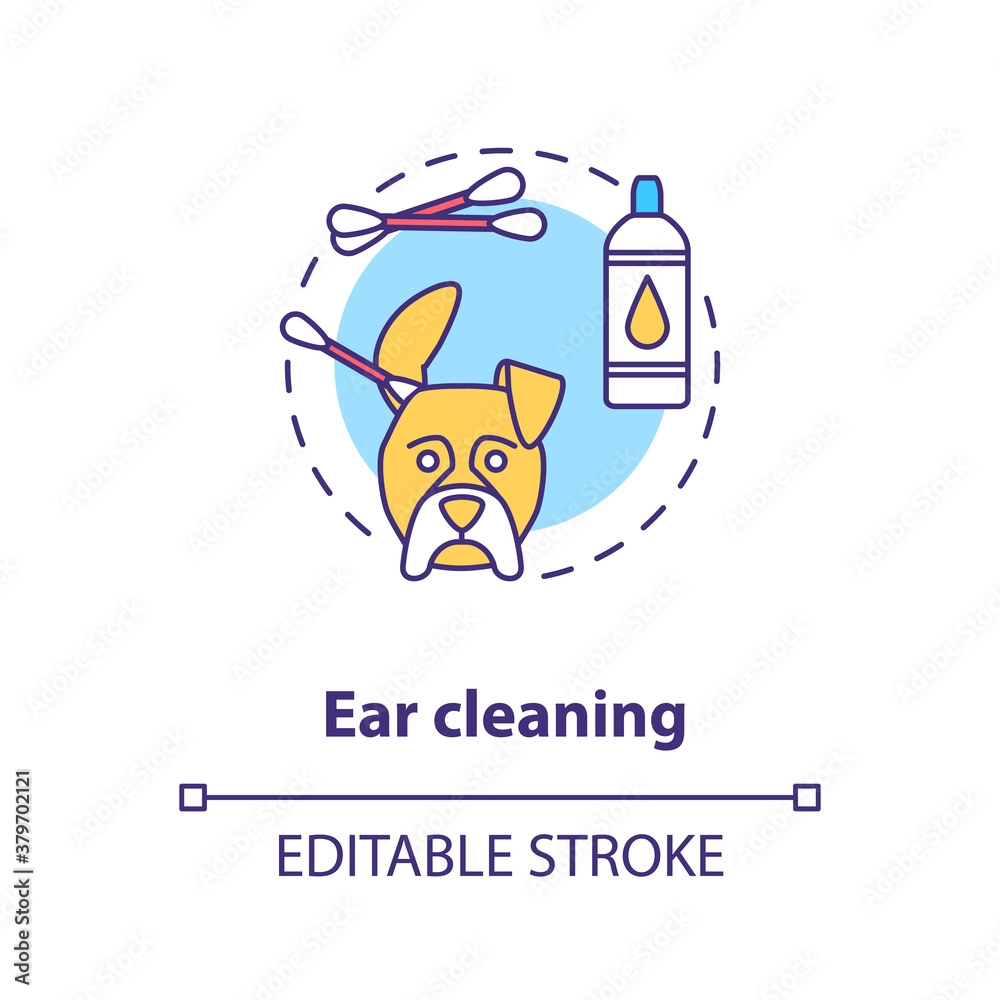 Ear cleaning concept icon. Grooming services types. Animal care options. Veterenary services idea thin line illustration. Vector isolated outline RGB color drawing. Editable stroke