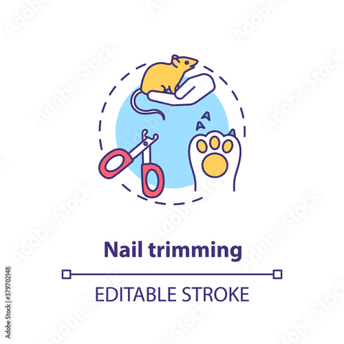 Nail trimming concept icon. Grooming services types. Animal health improving options. Veterenary care services idea thin line illustration. Vector isolated outline RGB color drawing. Editable stroke