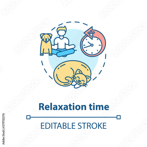 Relaxation time concept icon. Dogs day camp services. Lounge zone. Animal receiving new strength. Sleeping idea thin line illustration. Vector isolated outline RGB color drawing. Editable stroke