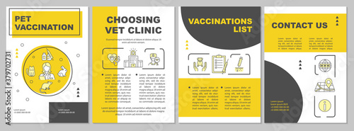 Pet vaccination service brochure template. Veterinary clinic. Flyer, booklet, leaflet print, cover design with linear icons. Vector layouts for magazines, annual reports, advertising posters