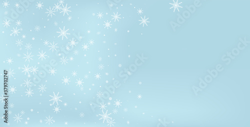 Snowflakes. Snow, snowfall. Falling scattered white snowflakes on a gradient background. Vector © HALINA YERMAKOVA