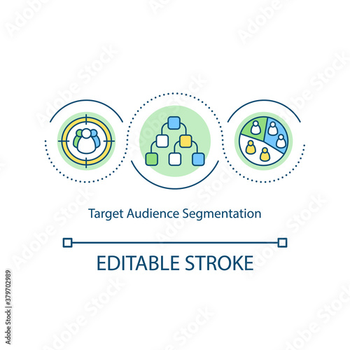 Target audience segmentation concept icon. Marketing strategy. Focus group. Audience analysis idea thin line illustration. Vector isolated outline RGB color drawing. Editable stroke