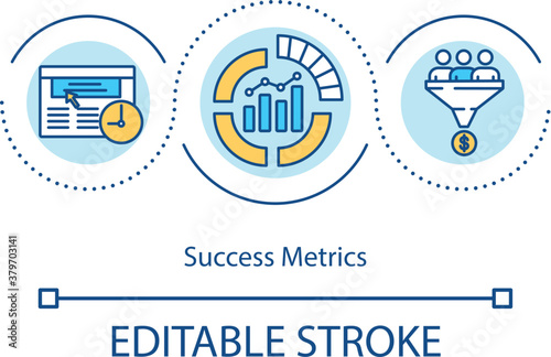 Success metrics concept icon. Digital marketing idea thin line illustration. Business analysis. Strategic management. Vector isolated outline RGB color drawing. Editable stroke