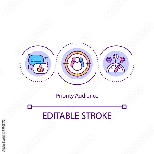 Priority audience concept icon. Content marketing idea thin line illustration. Focus group.Targeting and positioning strategy. Vector isolated outline RGB color drawing. Editable stroke