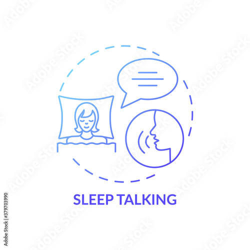 Sleeptalking blue gradient concept icon. Talk while asleep. Parasomnia symptom. Psychological problem. Sleep disorder idea thin line illustration. Vector isolated outline RGB color drawing