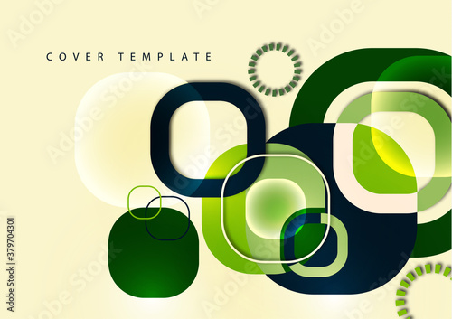 Overlapping round squares form a geometric abstract background composition. Design template for wallpaper, banner, background, card, illustration, landing page, cover, poster, flyer.