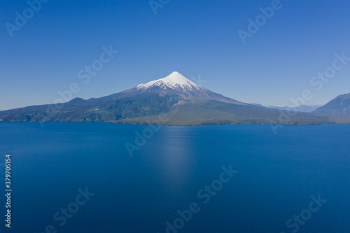 Aerial landscape of Osorno Volcano and Llanquihue Lake - Puerto Varas, Chile, South America. © ausfilms