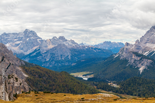 Famous Dolomites giant mountains peaks, near Drei Zinnen ( Tre Cime di Lavaredo) the South Tyrol