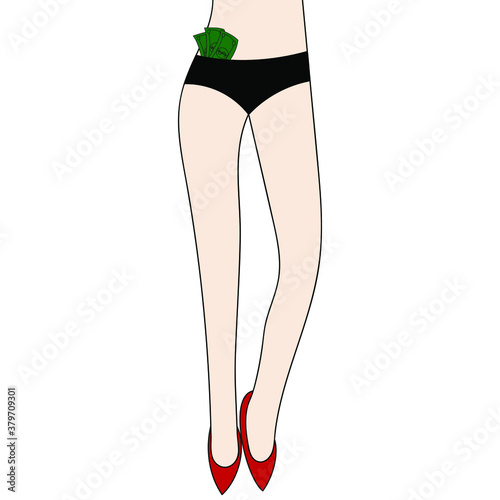 Money in women's underwear on a white background