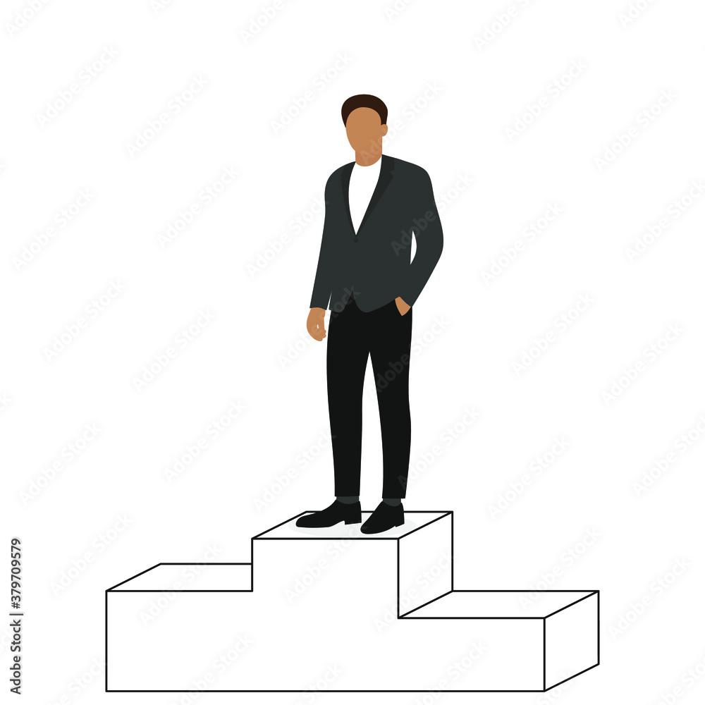 Male character in a business suit stands on a pedestal