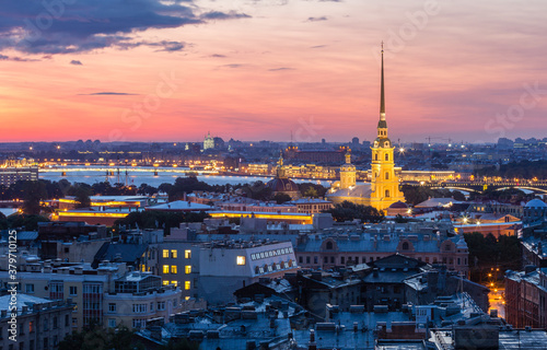 Peter and Paul cathedral and Petrogradsky District, Saint-Petersburg, Russia, view from Knyaz Vladimirskiy cathedral
