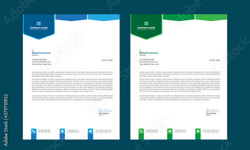 Professional a4 size letterhead design template. Blue and green color letterhead