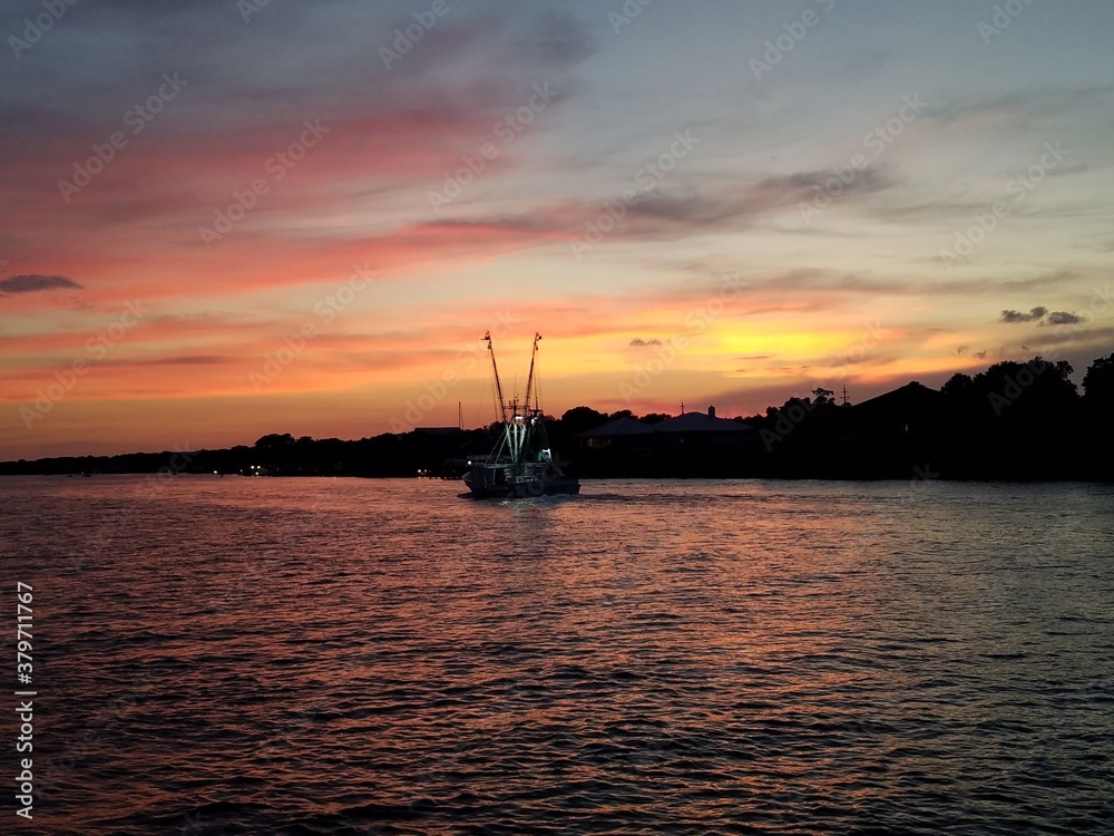 Perdido Key Sunset; boat; headed home; port; fishing; coast