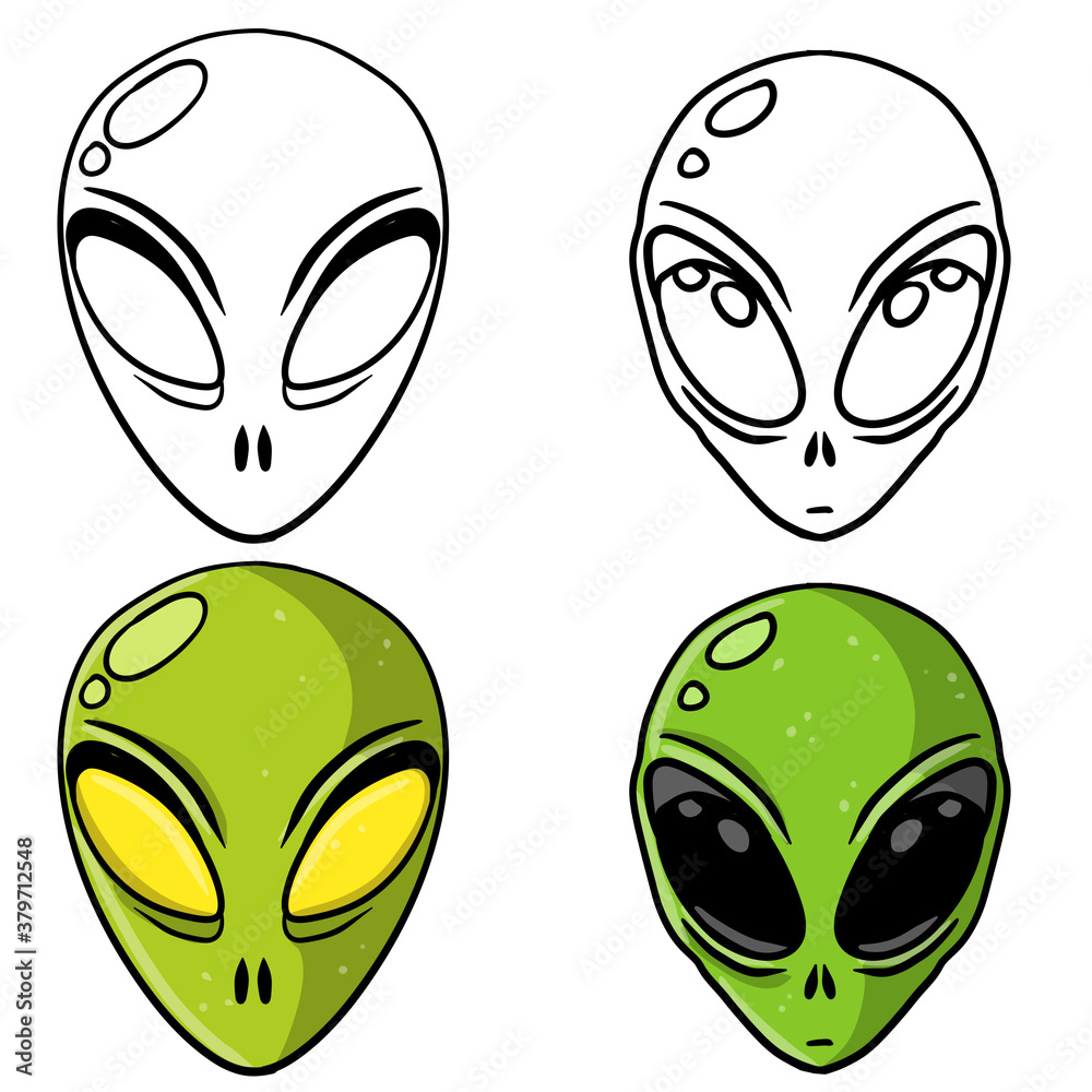 Alien. Extraterrestrial monster with green head and Big eyes. Martian and  UFO. Space creature and visitor. Set of Science fiction icon. Cartoon flat  illustration Stock Vector | Adobe Stock