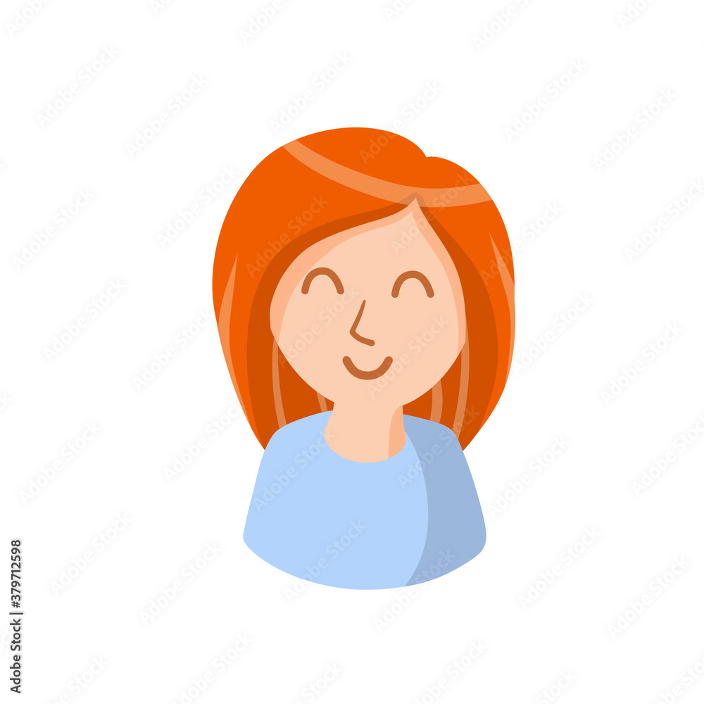 Red haired girl. Cute young character. The ginger woman. Avatar of social network for teenager. Flat cartoon illustration