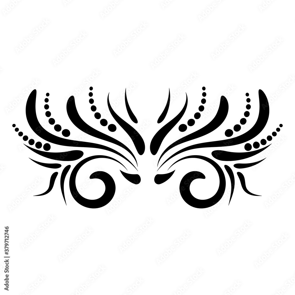 Black abstract curly element for design, swirl, curl. Divider, frame isolated on white background. Vector illustration.