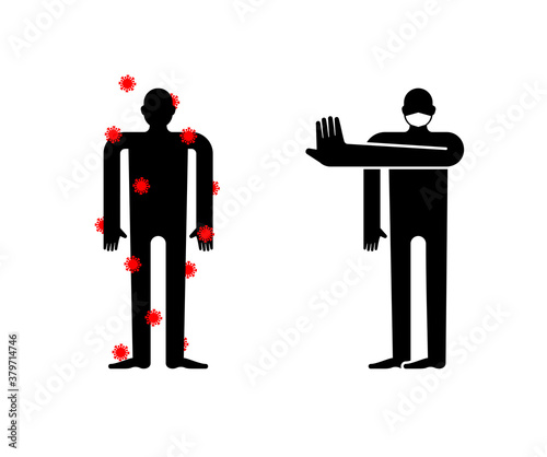 Group of people apart from an infected person without mask. Coronavirus Precautions. Avoid crowded places.  fight against virus COVID-2019