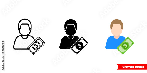 Moneymaker businessman icon of 3 types color, black and white, outline. Isolated vector sign symbol.