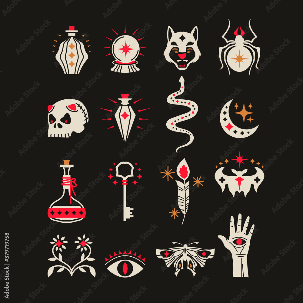 Fototapeta premium Vector witch magician design elements set