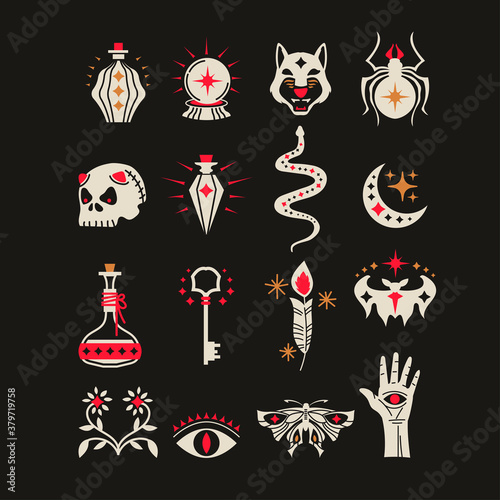 Vector witch magician design elements set