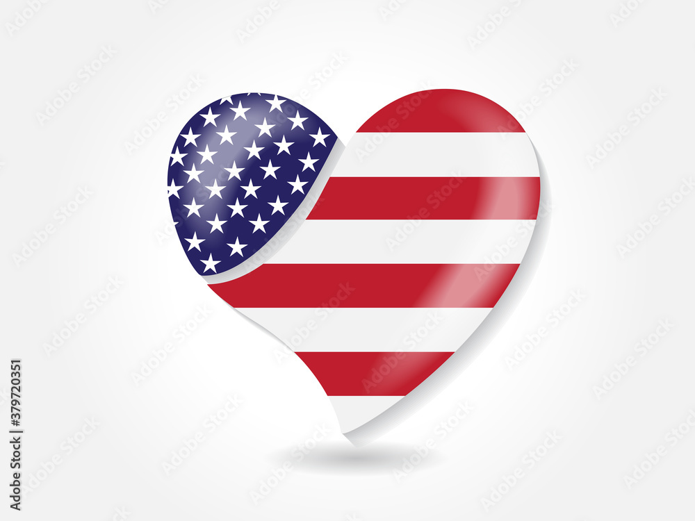 American flag USA love heart shape icon logo vector shiny image design American flag USA love heart shape icon logo vector shiny image design