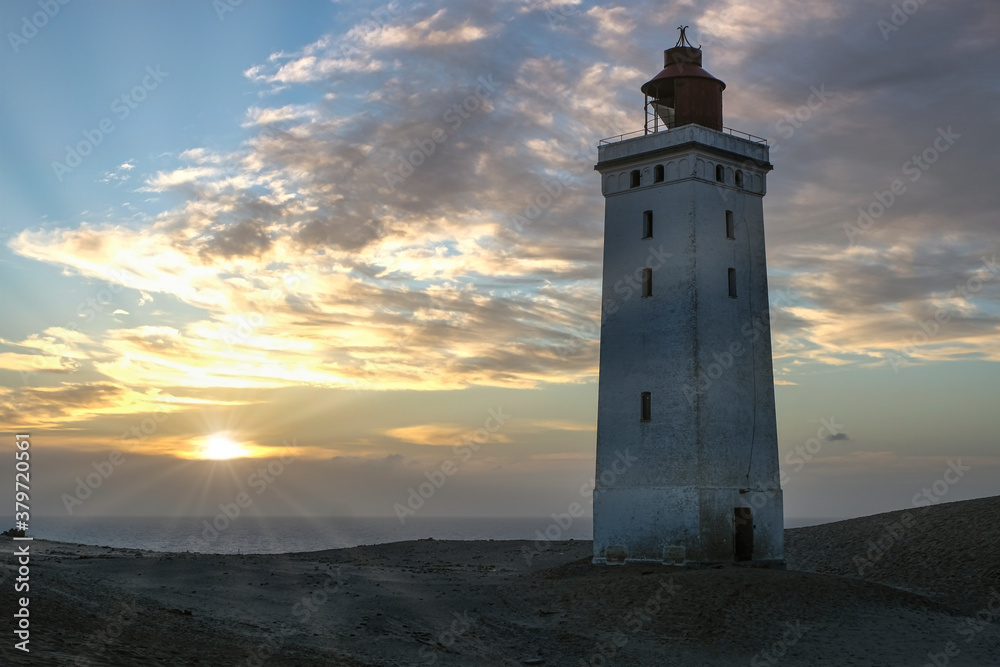 Famous Lighthouse Rubjerg knude fyr at Sunrise, Denmark, Europe