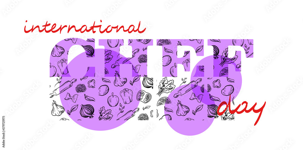 Obraz premium International chef's day vector minimalistic greeting card in trendy autumn colors. EPS10