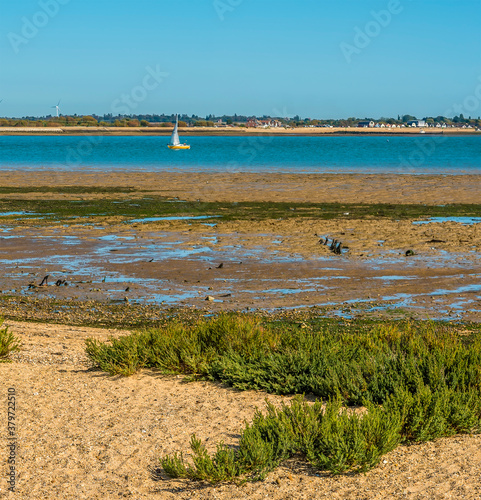 A view from the shore of the Colne River towards Brightlingsea, UK in the summertime photo