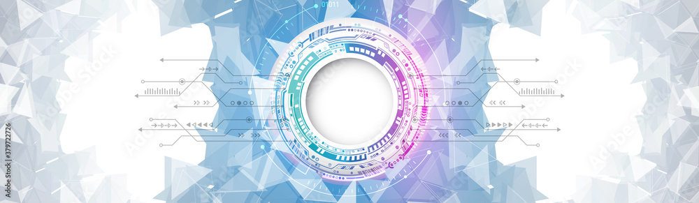 Wide Futuristic sci fi technology background. Hi tech circuit design innovation concept. Abstract communication vector illustration.