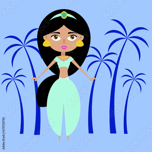 Princess Jasmine with palm trees 