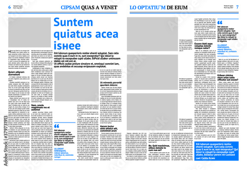 Newspaper design template with blue headline