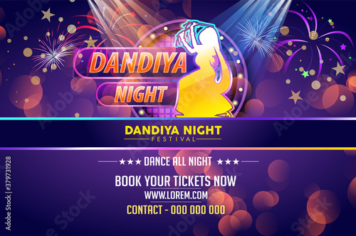 Illustration Of Garba Festival disco poster,Navratri Celebration,Gujarati Dandiya Night Poster Or Banner Design,Easy To Edit.