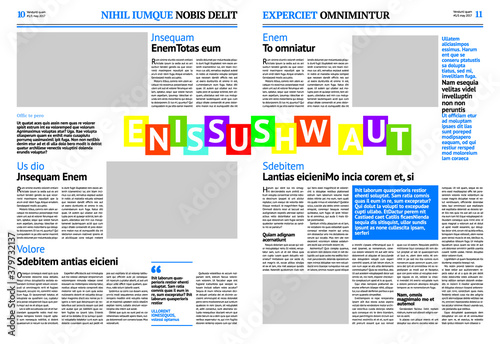 Newspaper design template with blue headline