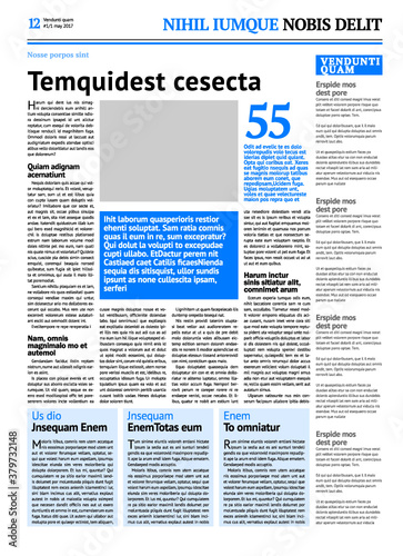 Newspaper design template with blue headline
