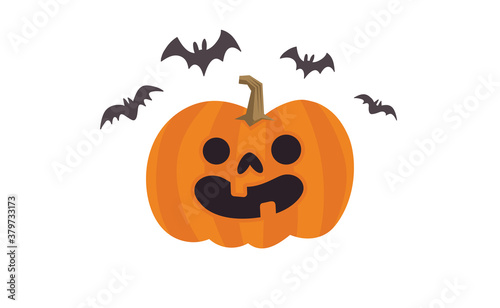 Happy Halloween design. Cute pumpkin with carved smile face, spooky season. Funny illustration. Trick or treat decoration.