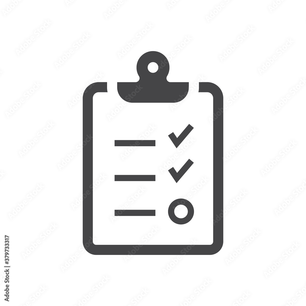 Clipboard checklist black vector icon. Task list with tick check mark glyph symbol. Clipboard checklist black vector icon. Task list with tick check mark glyph symbol.