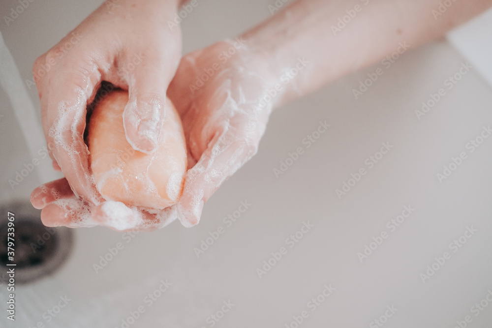 Fototapeta premium hand washing prevention of covid viruses
