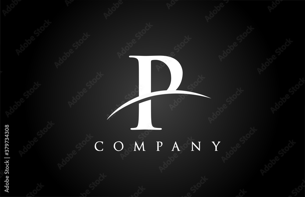 black white P alphabet letter logo icon for company. Simple swoosh design for corporate and business black white P alphabet letter logo icon for company. Simple swoosh design for corporate and business