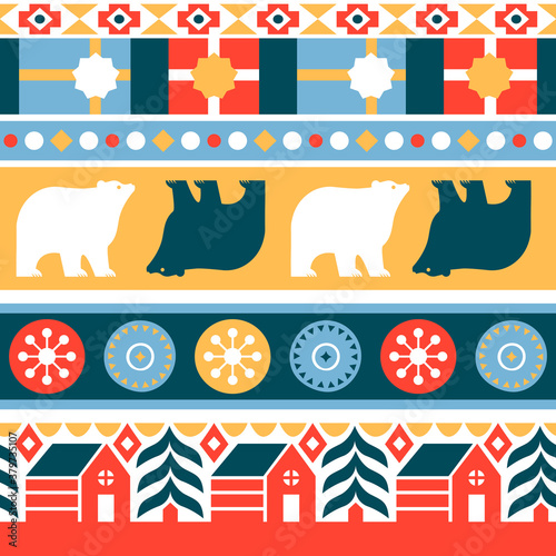Christmas traditional folk retro seamless pattern
