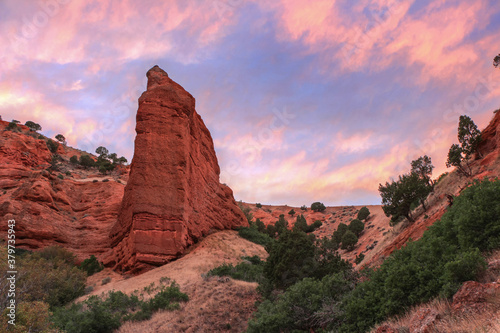 Monument Rock in Echo canyon in Northern Utah at sunset, near the town of Echo. photo