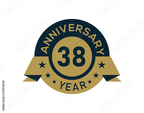 Gold 38 years anniversary badge with banner image, Anniversary logo with golden isolated on white background photo