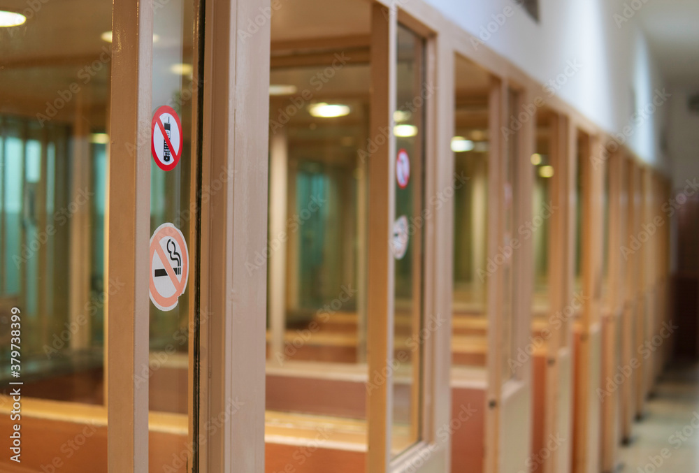 Visiting booths in prison. Meeting place for visitors and prisoners