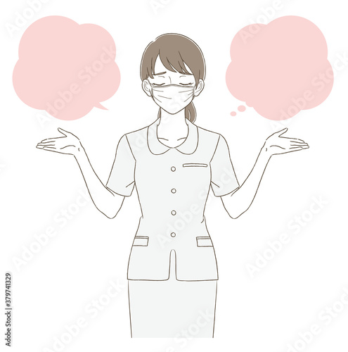 Wallpaper Mural 医療・美容　手描き風　制服を着てマスクを付けた女性の上半身イラスト Torontodigital.ca