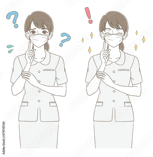 Wallpaper Mural 医療・美容　手描き風　制服を着てマスクを付けた女性の上半身イラスト表情セット Torontodigital.ca