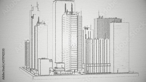 Abstract background with animation of blueprint drawing building and house. Animation of seamless loop.