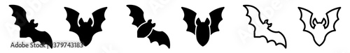 Bat Icon Black | Flying Bats Illustration | Halloween Symbol | Vampire Logo | Scary Sign | Isolated | Variations